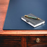Navy Blue Leather Conference Table Pad, 22 x 14